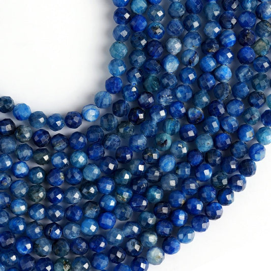 Natural Kyanite Gemstone Round Micro Faceted Beads String 15.5 Inches Long 2/3/4/6 MM for Jewelry Making and Crafting - AS & JG