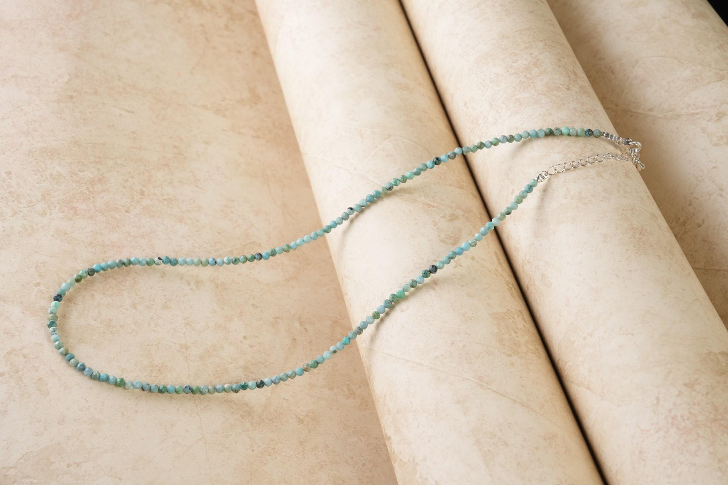 Genuine Blue Opal Beads Necklace / Handcrafted Adjustable Mala Necklace / 3 MM Round Micro Faceted Beaded Necklace Jewelry - AS & JG