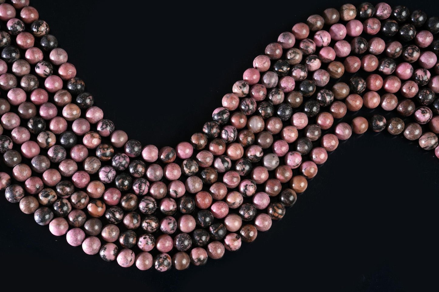 Natural Black Matrix Rhodonite Gemstone Round Smooth Beads String 15.5 Inches Long 4/6/8/10 MM for Jewelry Making and Crafting - AS & JG