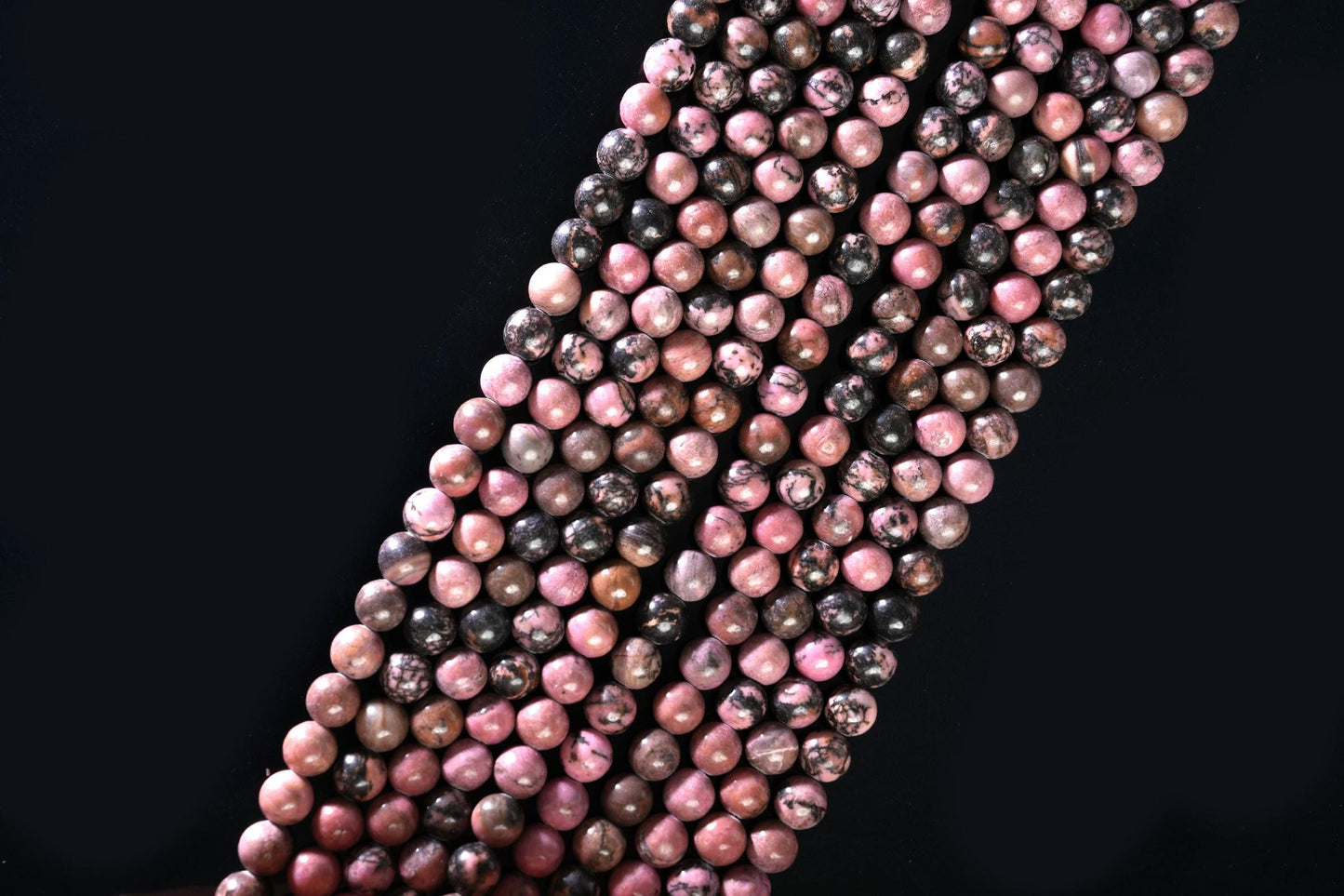 Natural Black Matrix Rhodonite Gemstone Round Smooth Beads String 15.5 Inches Long 4/6/8/10 MM for Jewelry Making and Crafting - AS & JG