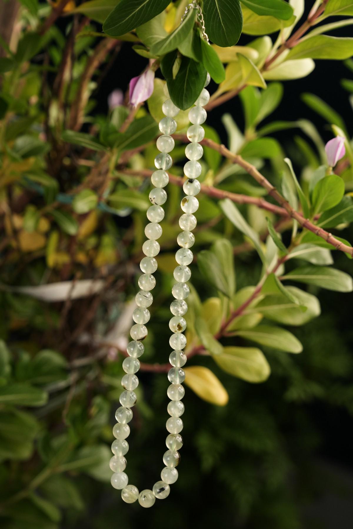 Genuine Prehnite Beads Necklace / Handcrafted Adjustable Mala Necklace / 8 MM Round Smooth Beaded Necklace Jewelry For Her - AS & JG
