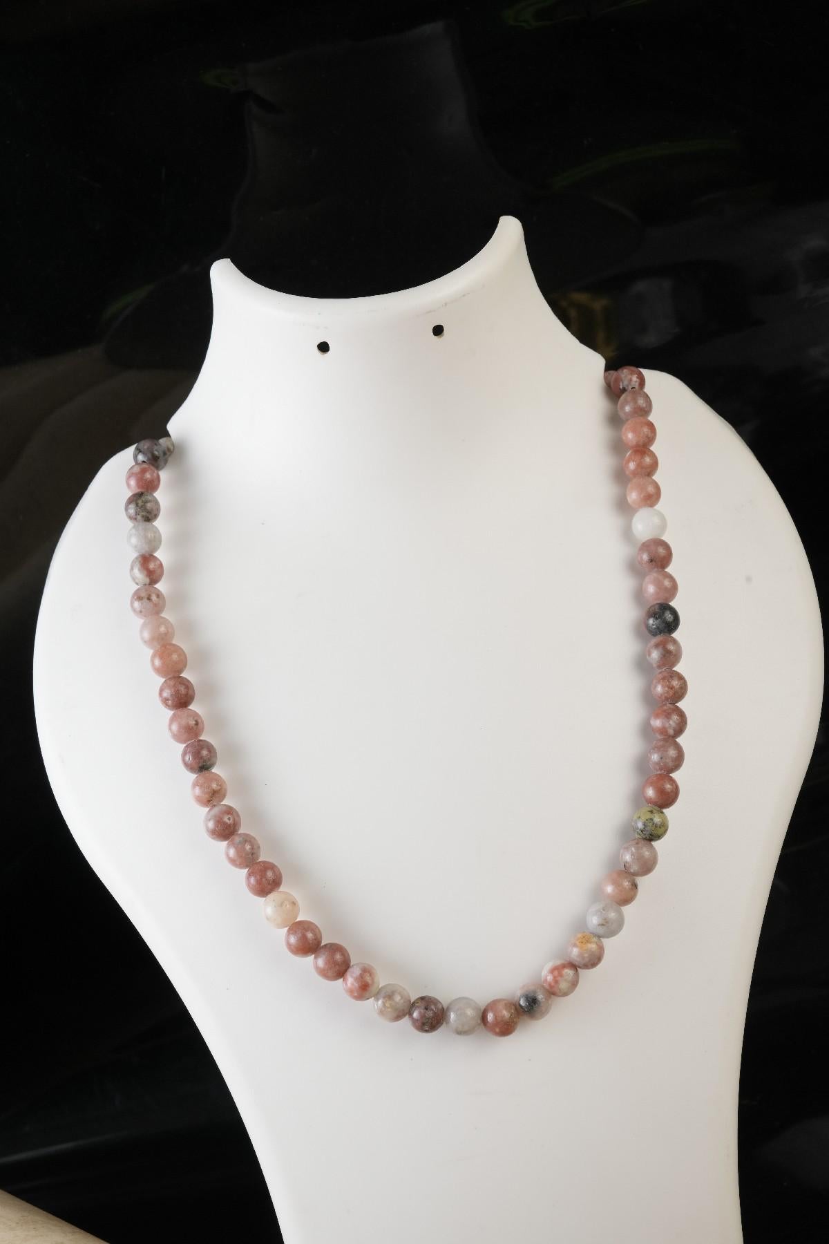 Genuine Cherry Flower Jasper Beads Necklace / Handcrafted Adjustable Mala Necklace / 8 MM Round Smooth Beaded Necklace Jewelry For Her-AS&JG