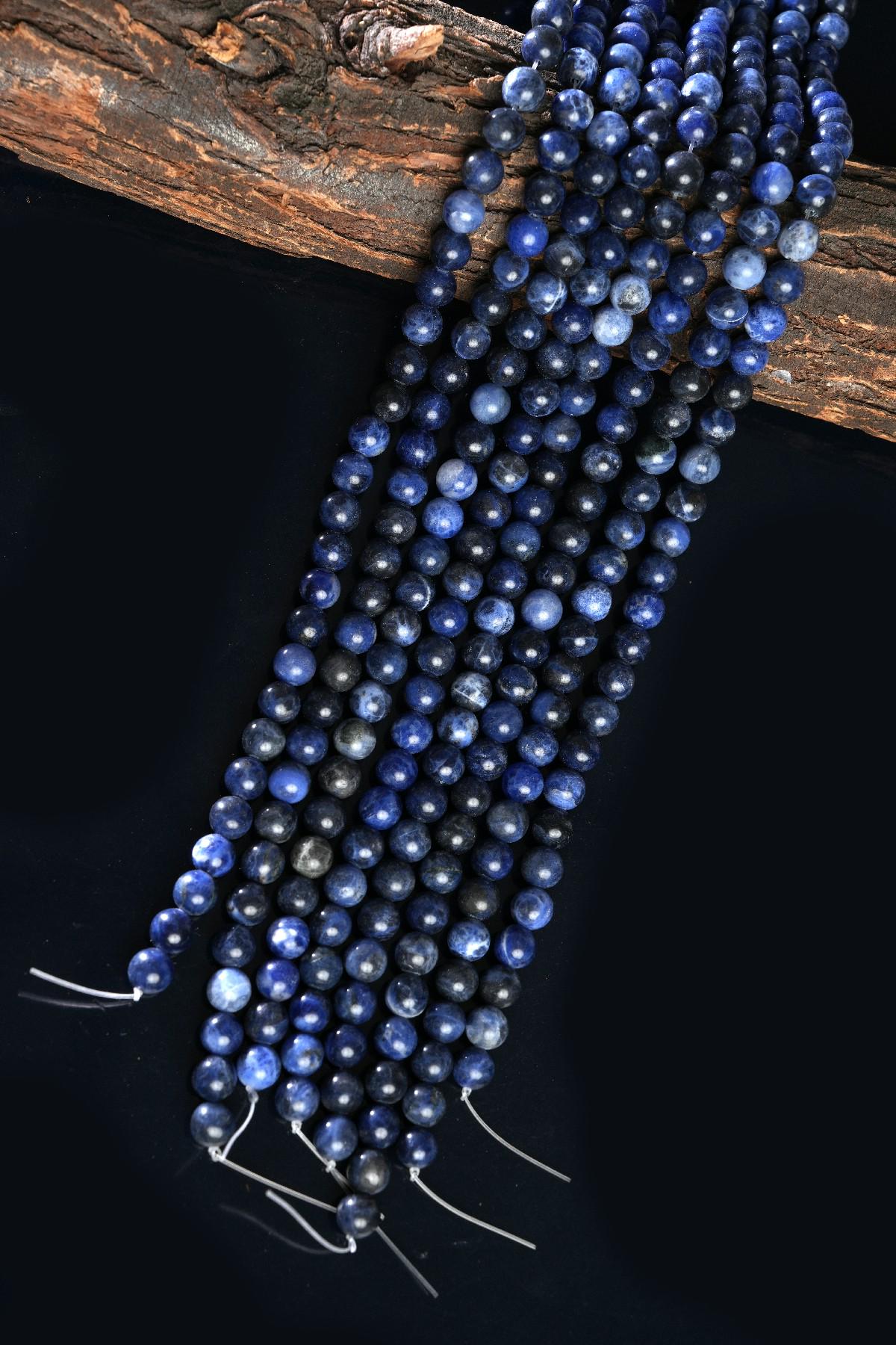 Natural Sodalite A Gemstone Round Smooth Beads String 15.5 Inches Long 4/6/8/10 MM for Jewelry Making and Crafting - AS & JG