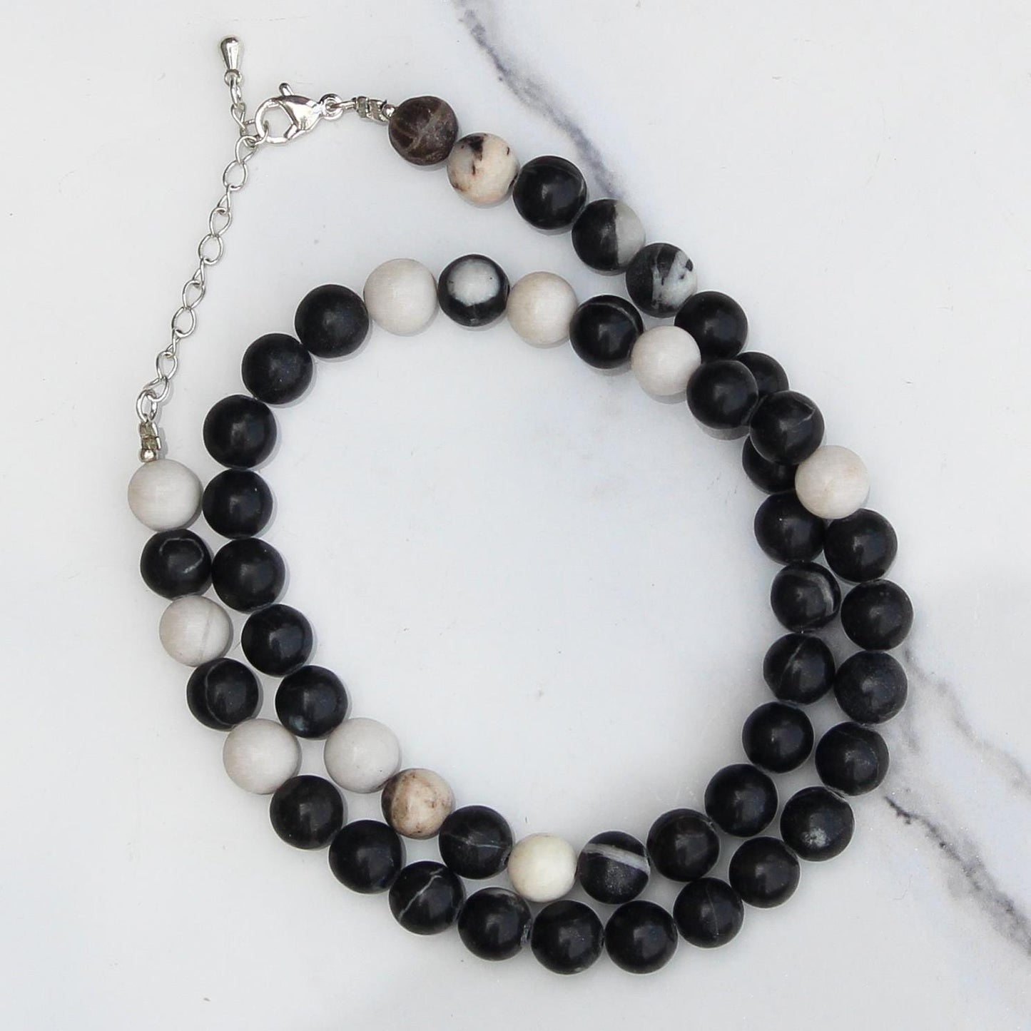 Genuine Black Zebra Jasper Beads Necklace / Handcrafted Adjustable Mala Necklace / 8 MM Round Smooth Beaded Necklace Jewelry For Her-AS & JG