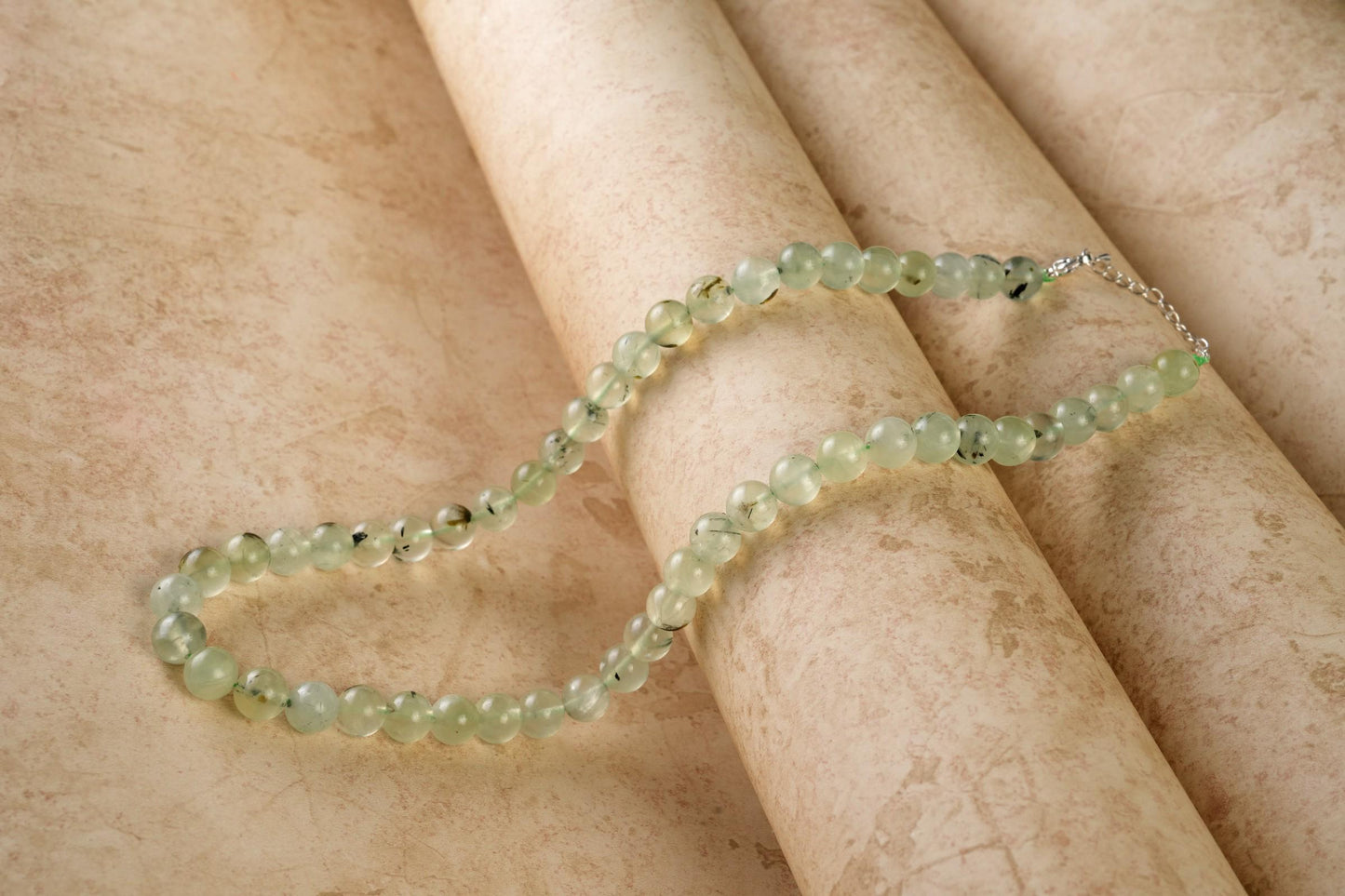 Genuine Prehnite Beads Necklace / Handcrafted Adjustable Mala Necklace / 8 MM Round Smooth Beaded Necklace Jewelry For Her - AS & JG