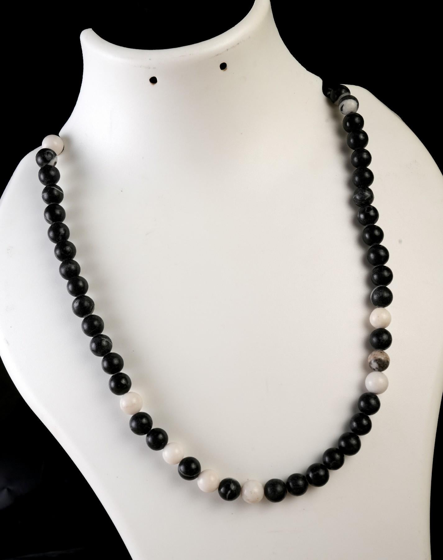 Genuine Black Zebra Jasper Beads Necklace / Handcrafted Adjustable Mala Necklace / 8 MM Round Smooth Beaded Necklace Jewelry For Her-AS & JG
