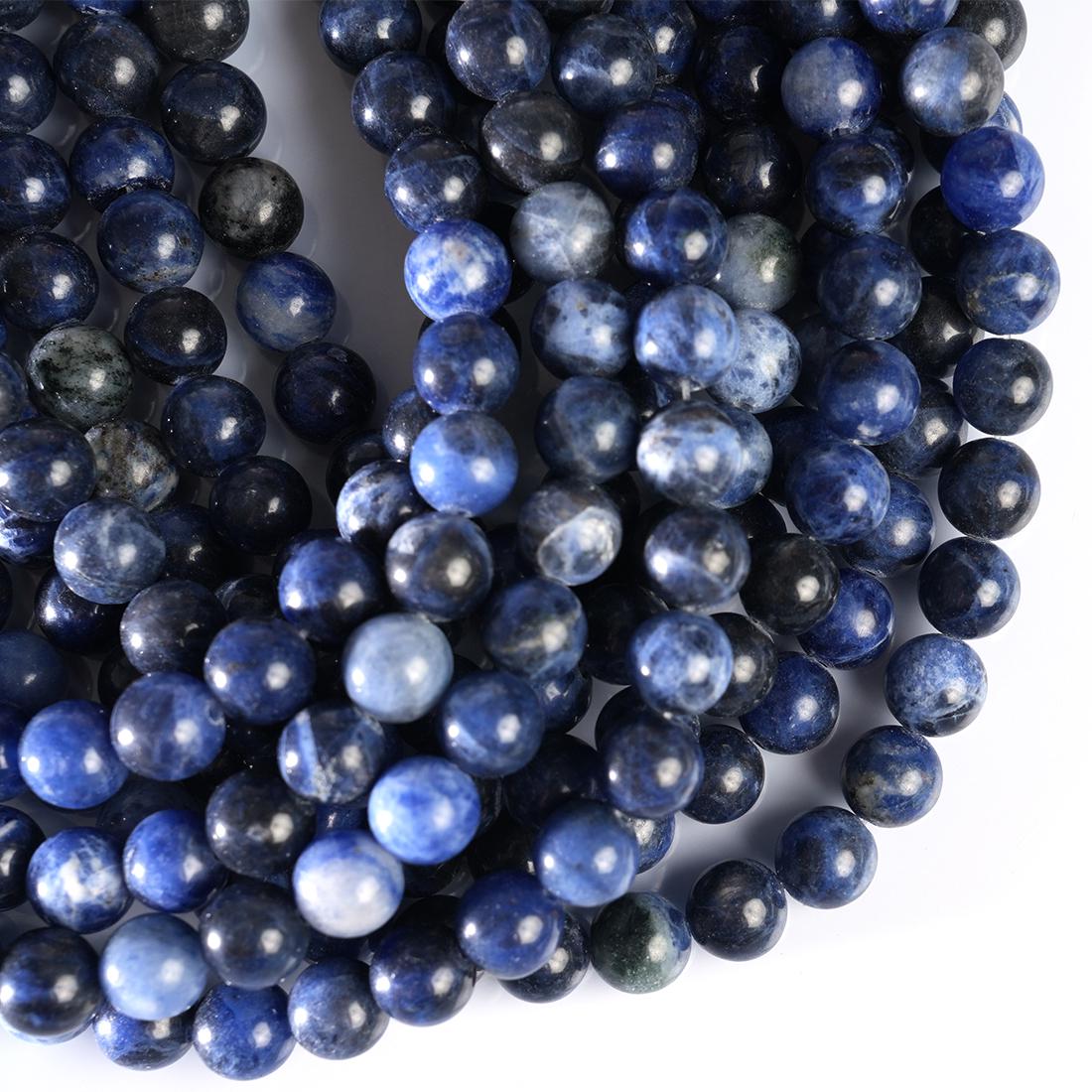 Natural Sodalite A Gemstone Round Smooth Beads String 15.5 Inches Long 4/6/8/10 MM for Jewelry Making and Crafting - AS & JG