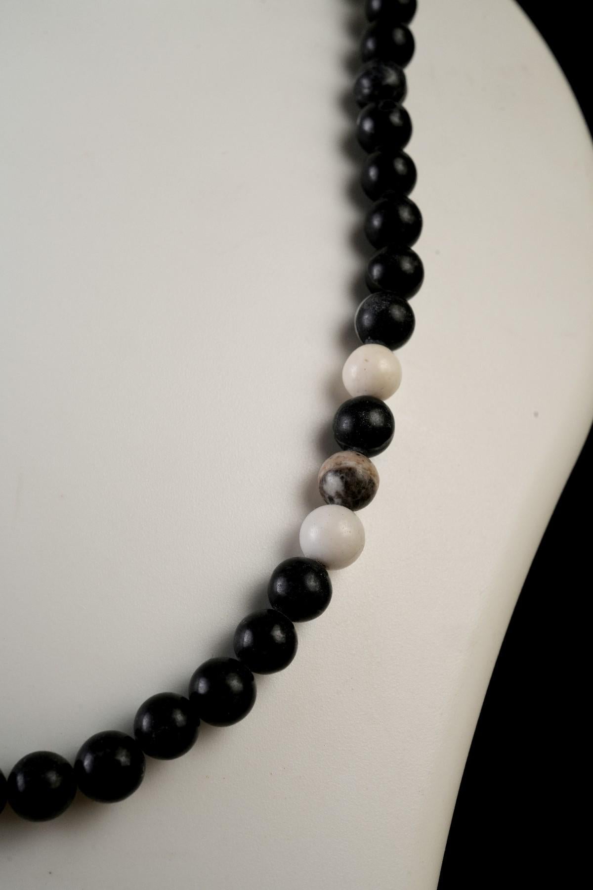 Genuine Black Zebra Jasper Beads Necklace / Handcrafted Adjustable Mala Necklace / 8 MM Round Smooth Beaded Necklace Jewelry For Her-AS & JG