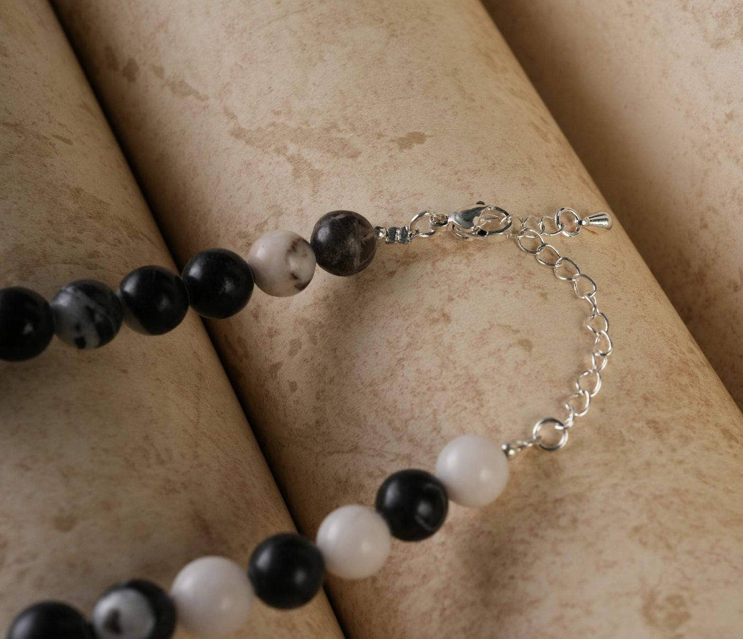 Genuine Black Zebra Jasper Beads Necklace / Handcrafted Adjustable Mala Necklace / 8 MM Round Smooth Beaded Necklace Jewelry For Her-AS & JG