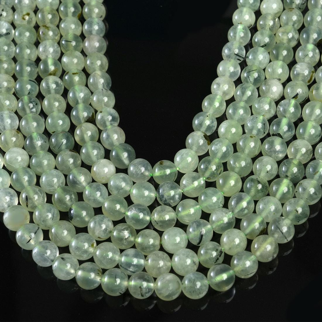 Natural Prehnite Gemstone Round Smooth Beads String 15.5 Inches Long 4/6/8/10 MM for Jewelry Making and Crafting - AS & JG