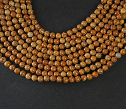 Natural Camel Skin Jasper Gemstone Round Smooth Beads String 15.5 Inches Long 4/6/8/10 MM for Jewelry Making and Crafting - AS & JG