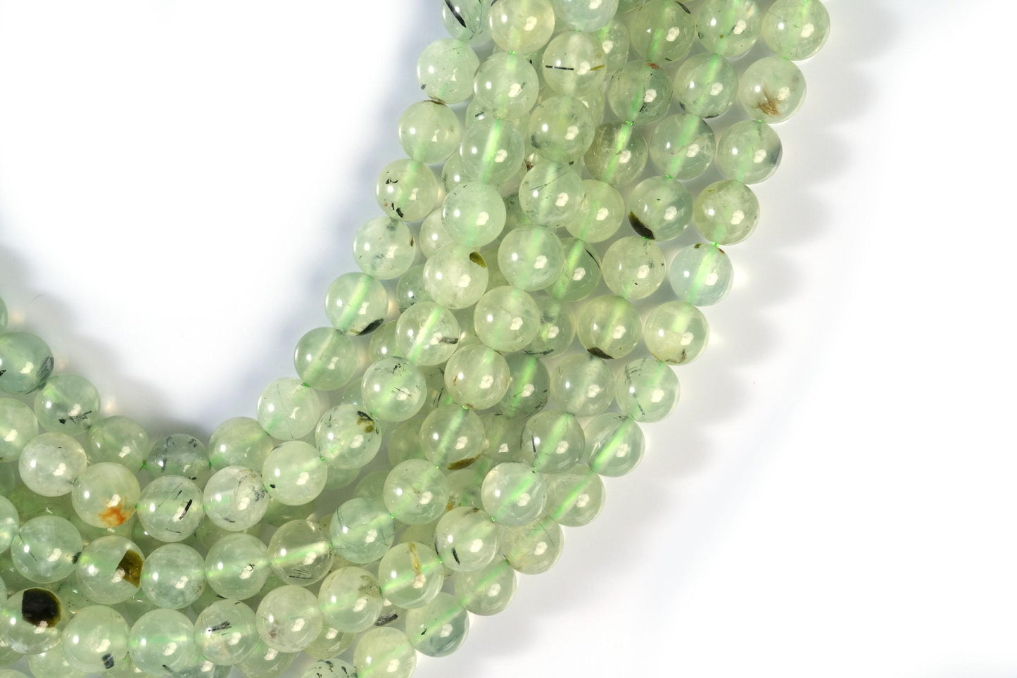 Natural Prehnite Gemstone Round Smooth Beads String 15.5 Inches Long 4/6/8/10 MM for Jewelry Making and Crafting - AS & JG