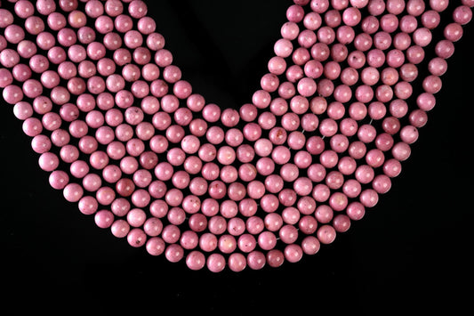 Natural Rhodonite A Gemstone Round Smooth Beads String 15.5 Inches Long 4/6/8/10 MM for Jewelry Making and Crafting - AS & JG