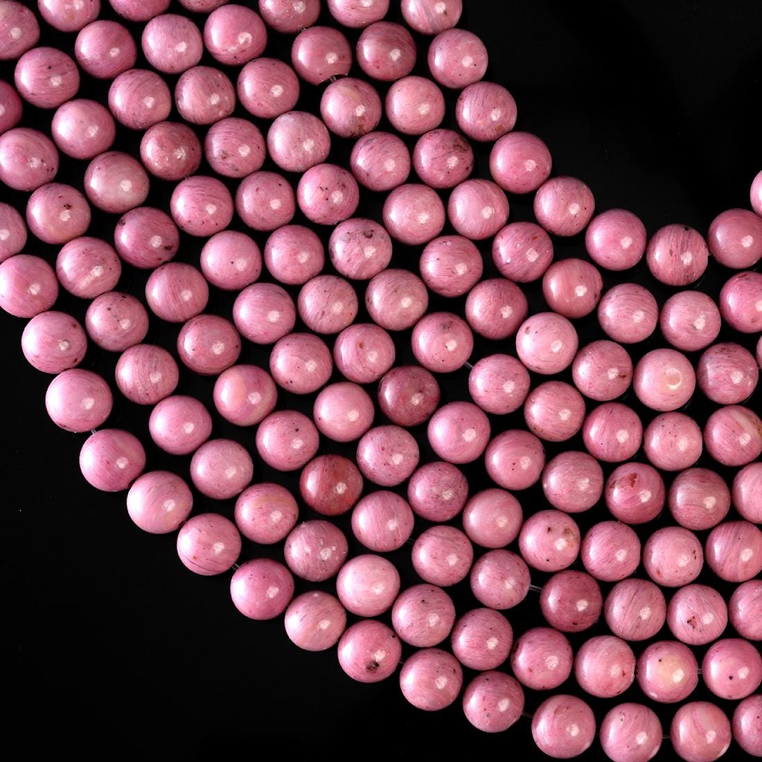 Natural Rhodonite A Gemstone Round Smooth Beads String 15.5 Inches Long 4/6/8/10 MM for Jewelry Making and Crafting - AS & JG