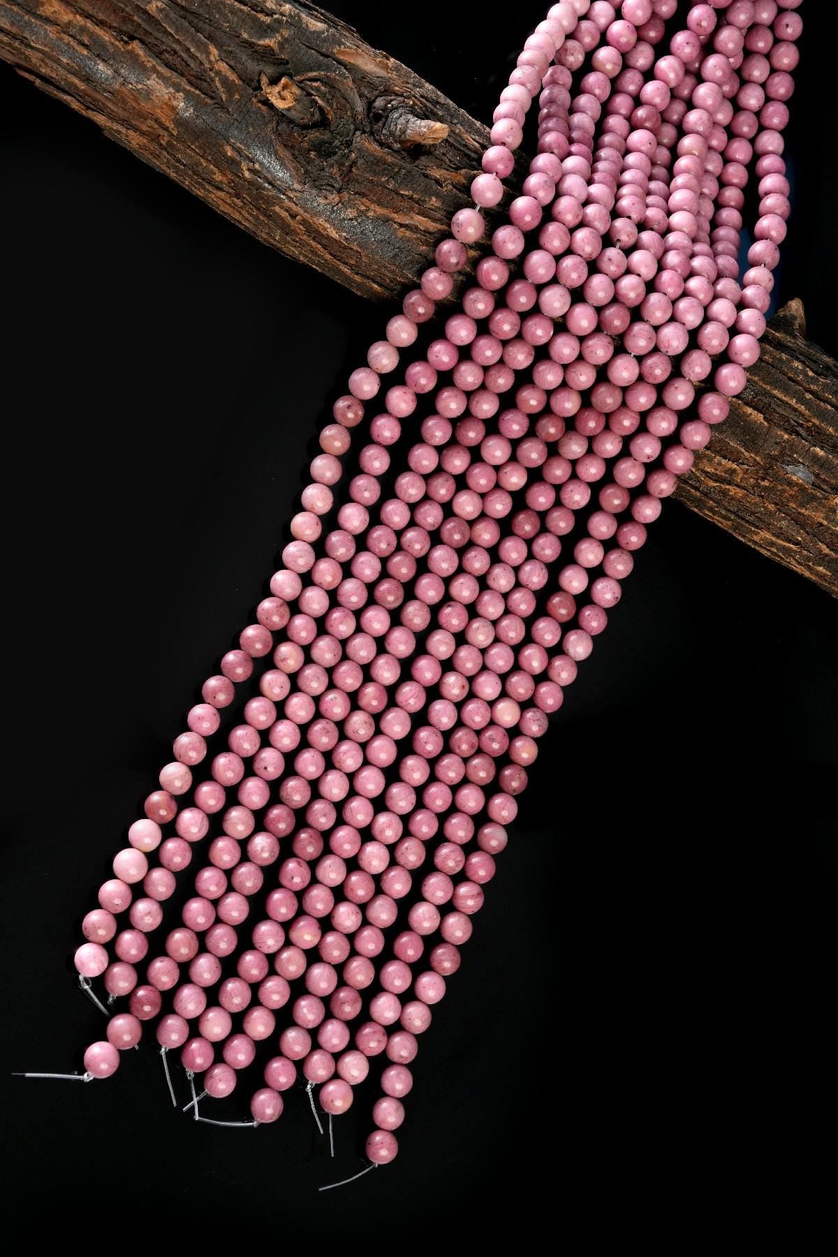 Natural Rhodonite A Gemstone Round Smooth Beads String 15.5 Inches Long 4/6/8/10 MM for Jewelry Making and Crafting - AS & JG