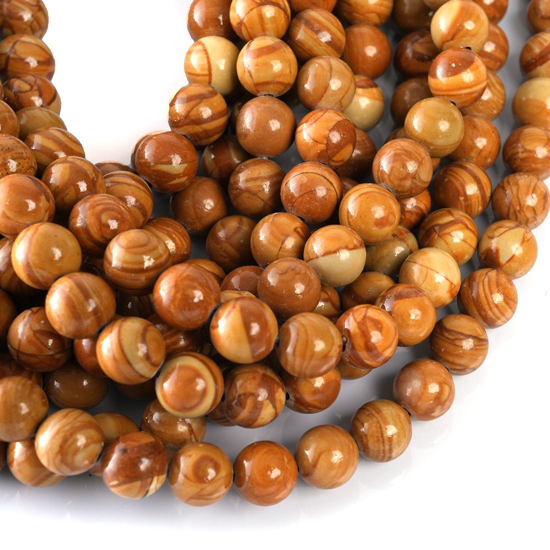 Natural Camel Skin Jasper Gemstone Round Smooth Beads String 15.5 Inches Long 4/6/8/10 MM for Jewelry Making and Crafting - AS & JG