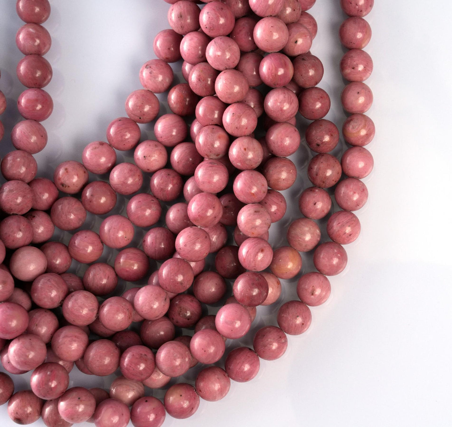 Natural Rhodonite A Gemstone Round Smooth Beads String 15.5 Inches Long 4/6/8/10 MM for Jewelry Making and Crafting - AS & JG