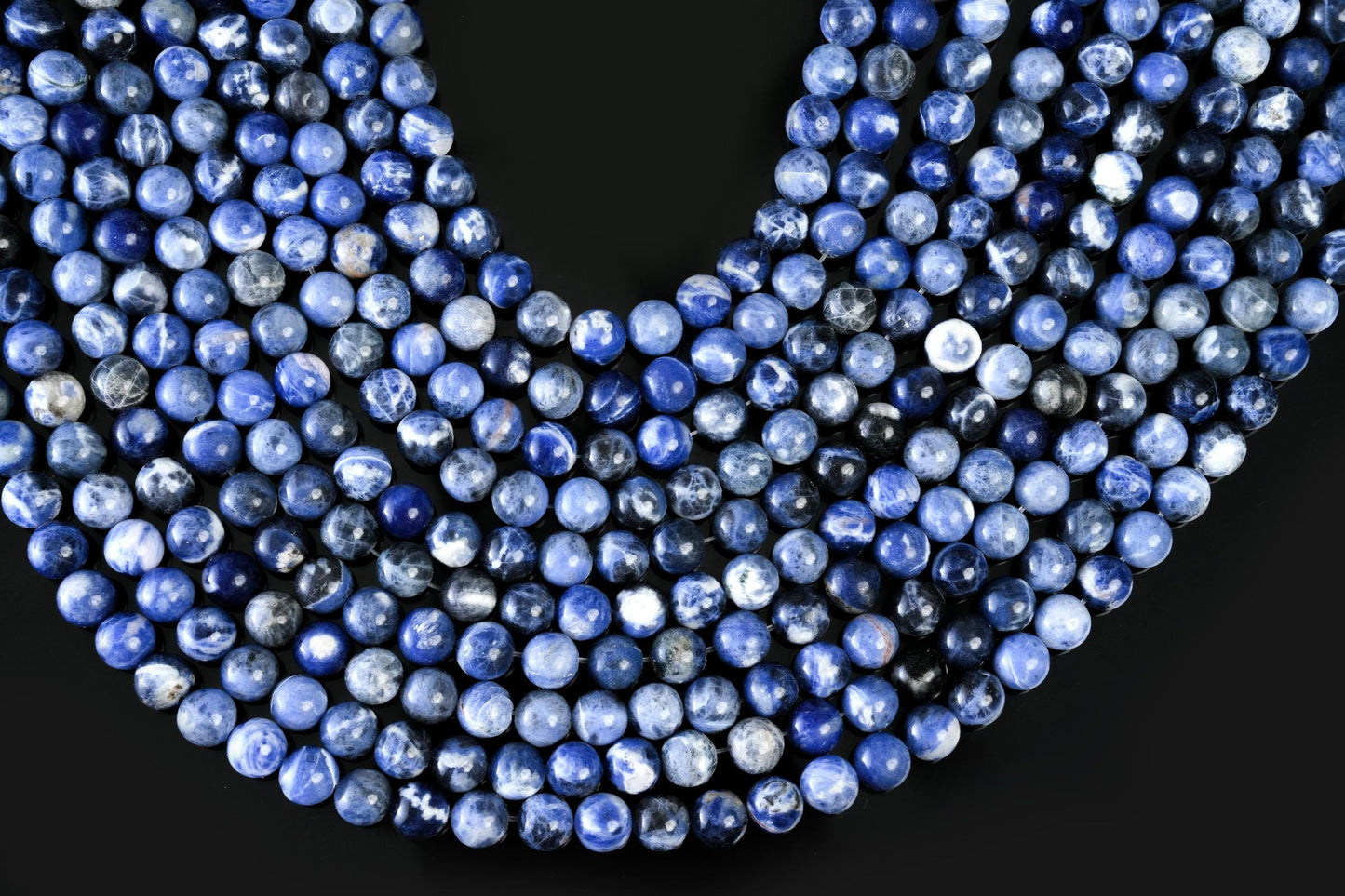 Natural Sodalite B Gemstone Round Smooth Beads String 15.5 Inches Long 4/6/8/10 MM for Jewelry Making and Crafting - AS & JG