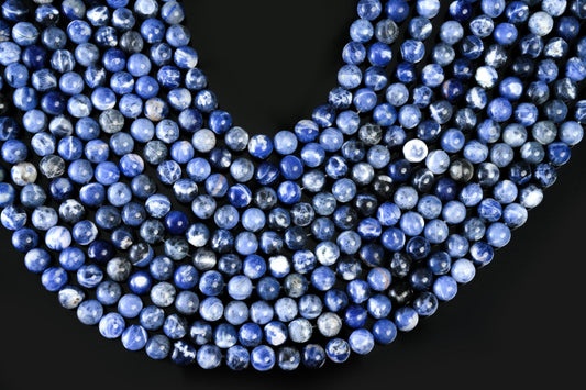Natural Sodalite B Gemstone Round Smooth Beads String 15.5 Inches Long 4/6/8/10 MM for Jewelry Making and Crafting - AS & JG