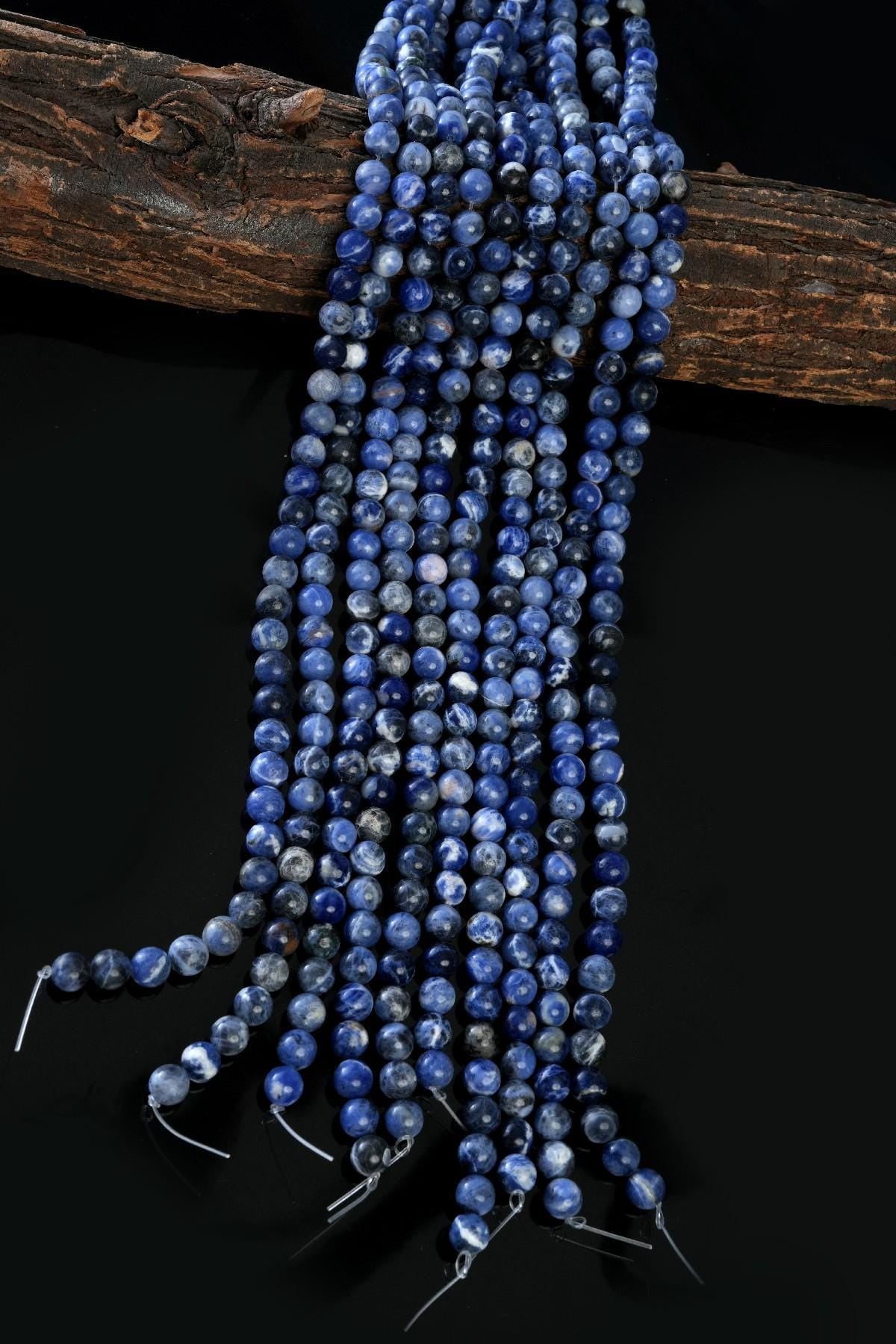 Natural Sodalite B Gemstone Round Smooth Beads String 15.5 Inches Long 4/6/8/10 MM for Jewelry Making and Crafting - AS & JG