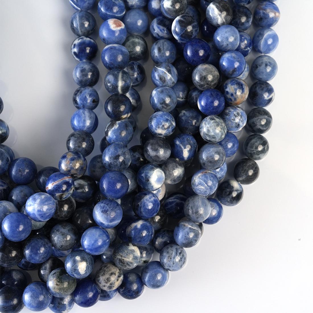 Natural Sodalite B Gemstone Round Smooth Beads String 15.5 Inches Long 4/6/8/10 MM for Jewelry Making and Crafting - AS & JG
