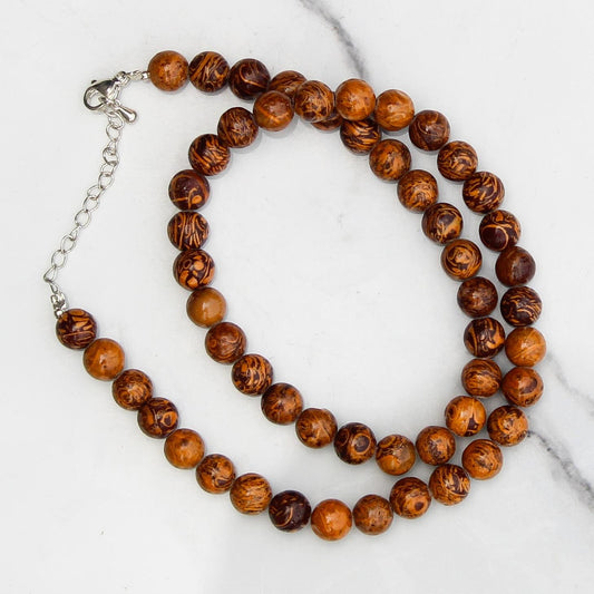 Genuine Mariam Jasper Beads Necklace / Handcrafted Adjustable Mala Necklace / 8 MM Round Smooth Beaded Necklace Jewelry For Her- AS & JG