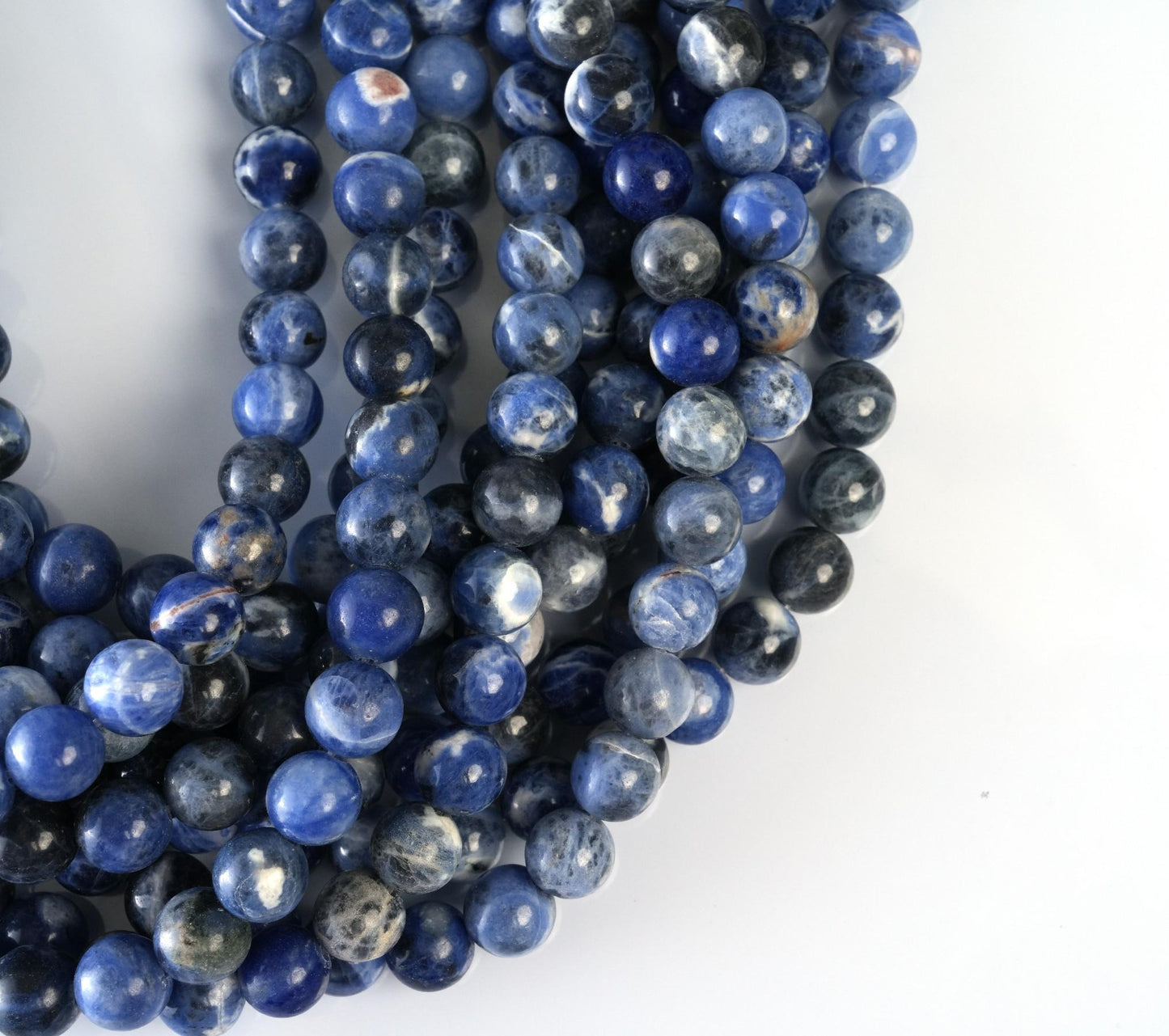 Natural Sodalite B Gemstone Round Smooth Beads String 15.5 Inches Long 4/6/8/10 MM for Jewelry Making and Crafting - AS & JG