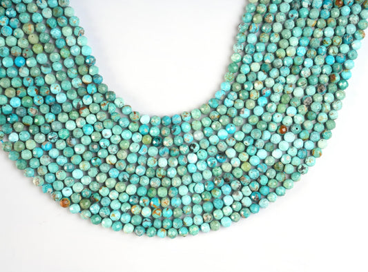 Natural Turquoise Gemstone Round Micro Faceted Beads String 15.5 Inches Long 2/3/4/6 MM for Jewelry Making and Crafting - AS & JG