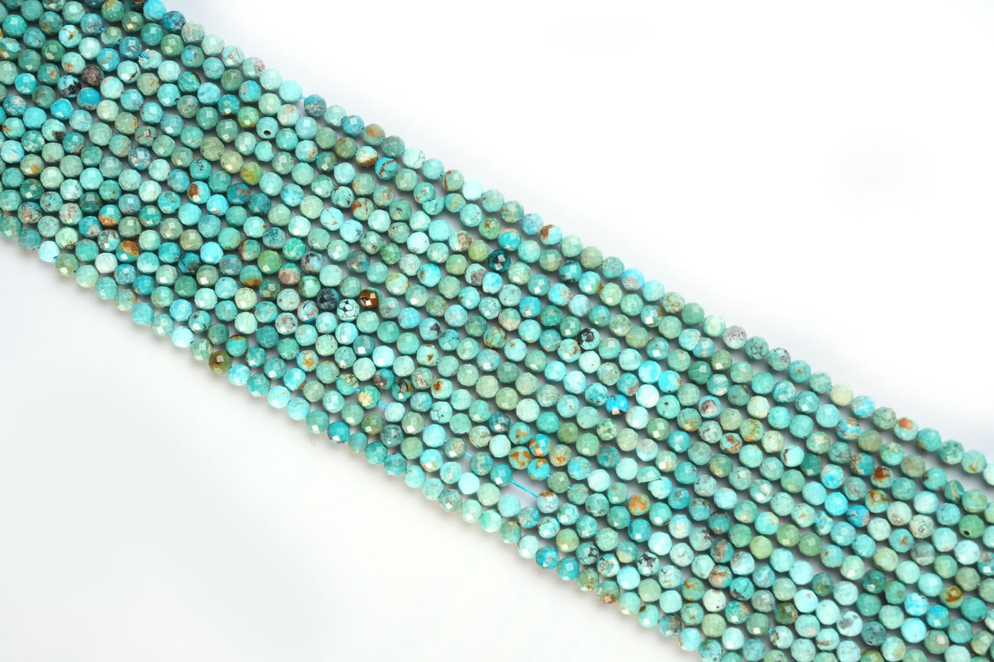 Natural Turquoise Gemstone Round Micro Faceted Beads String 15.5 Inches Long 2/3/4/6 MM for Jewelry Making and Crafting - AS & JG