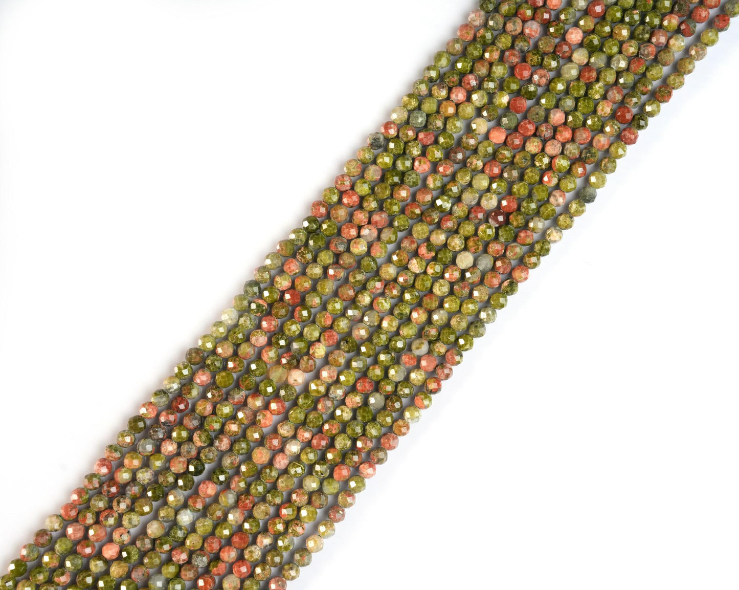 Natural Unakite Gemstone Round Micro Faceted Beads String 15.5 Inches Long 2/3/4/6 MM for Jewelry Making and Crafting - AS & JG