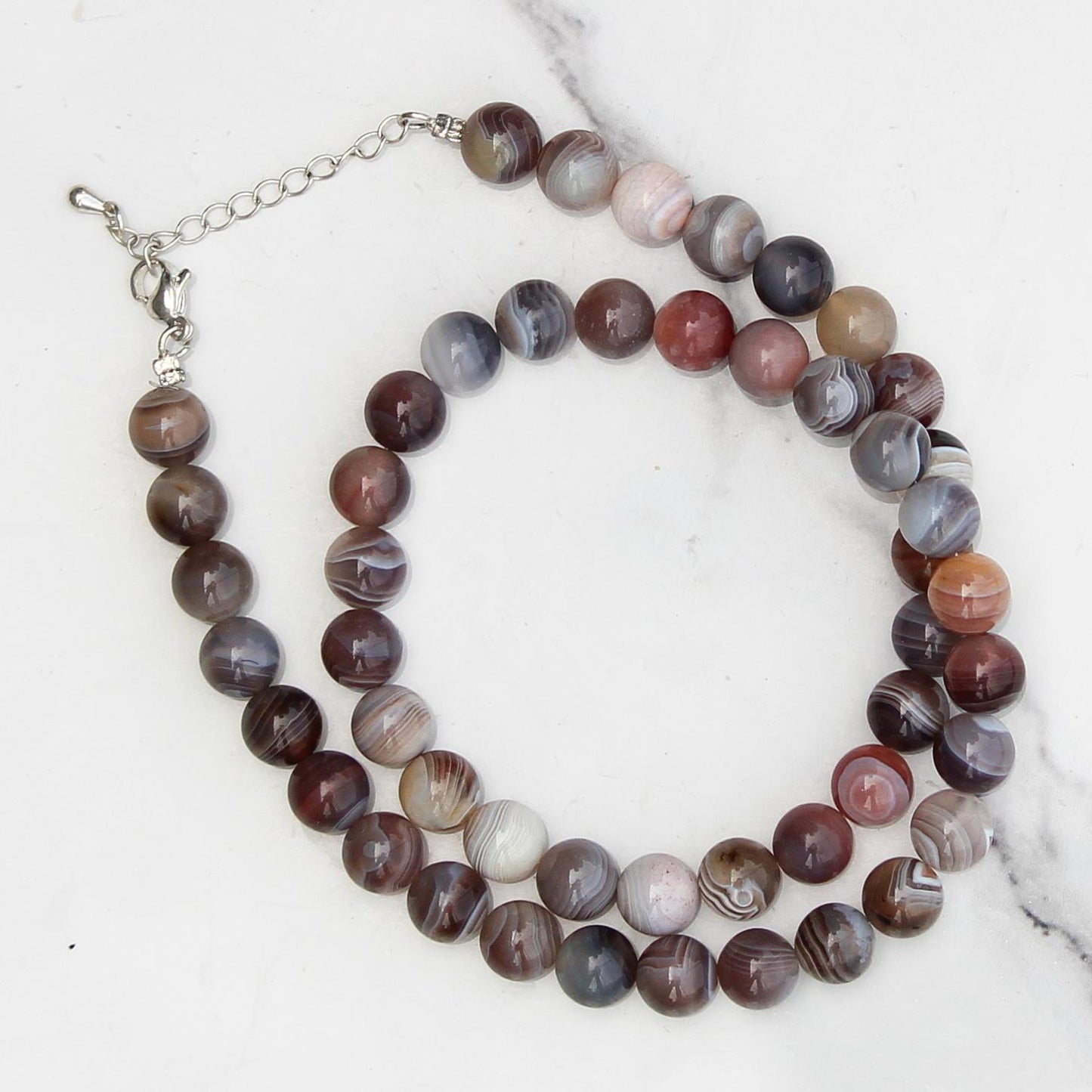 Genuine Botswana Agate Beads Necklace / Handcrafted Adjustable Mala Necklace / 8 MM Round Smooth Beaded Necklace Jewelry For Her - AS & JG