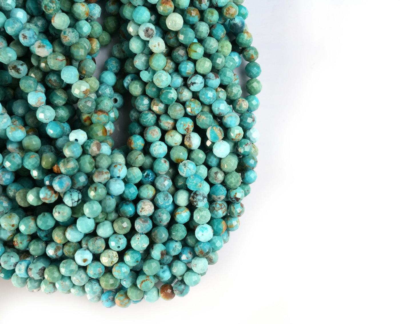 Natural Turquoise Gemstone Round Micro Faceted Beads String 15.5 Inches Long 2/3/4/6 MM for Jewelry Making and Crafting - AS & JG