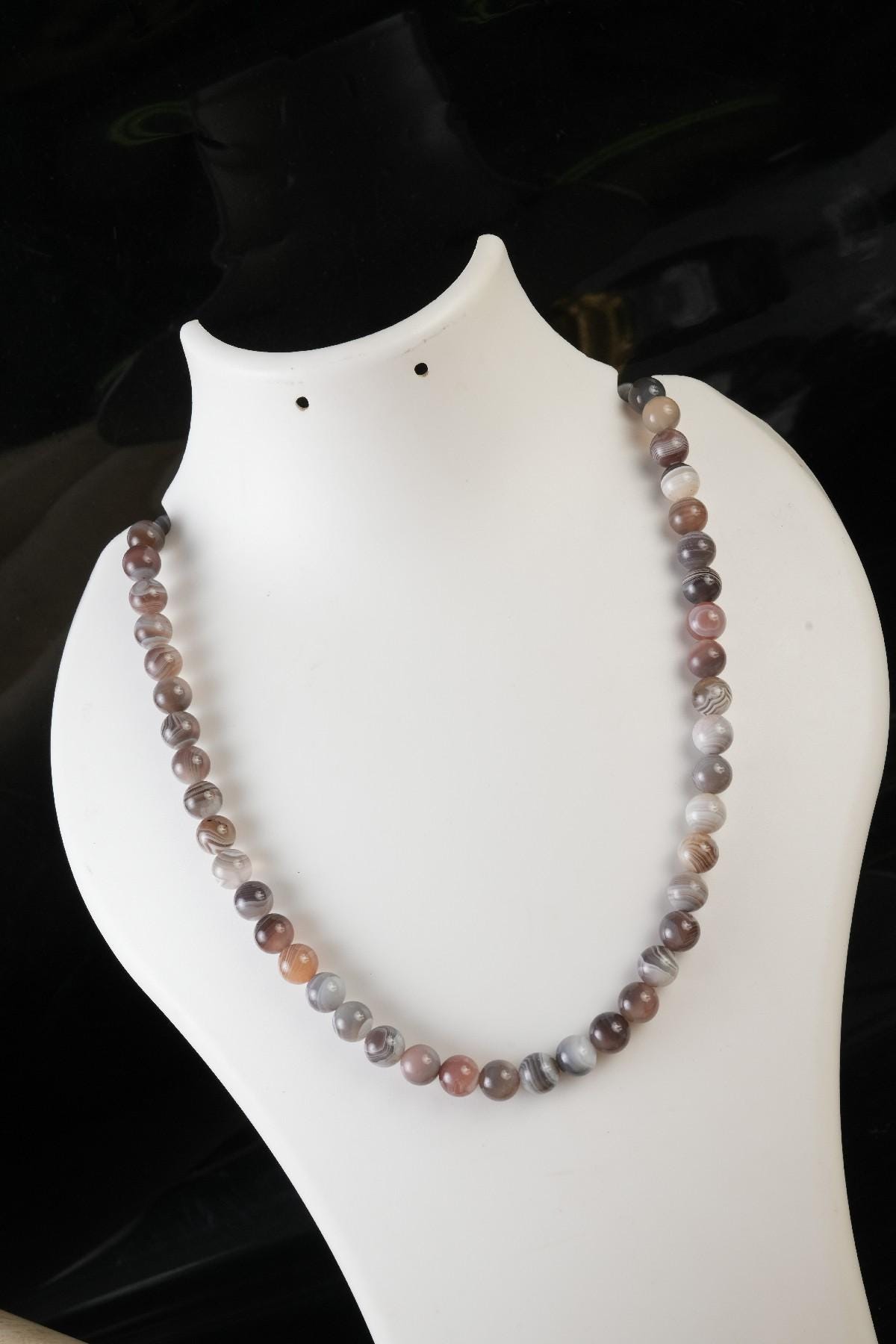 Genuine Botswana Agate Beads Necklace / Handcrafted Adjustable Mala Necklace / 8 MM Round Smooth Beaded Necklace Jewelry For Her - AS & JG