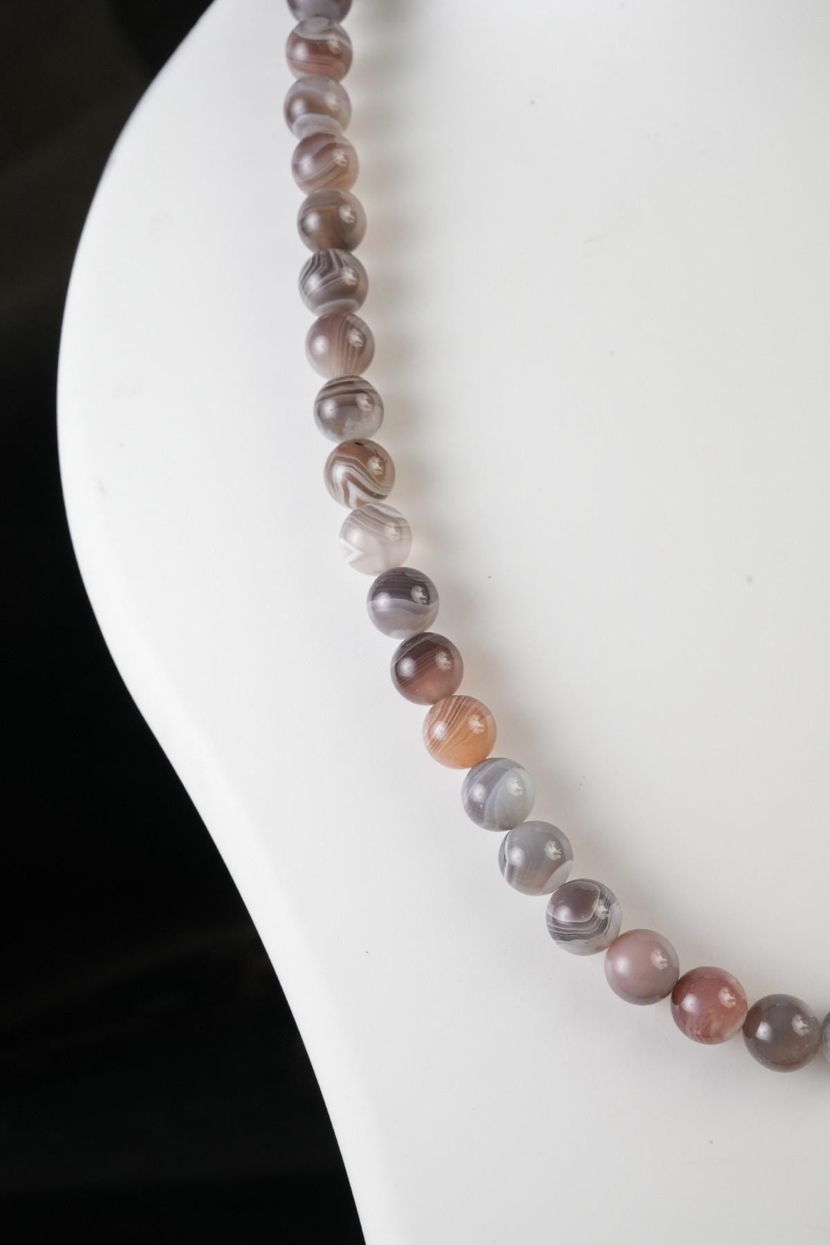 Genuine Botswana Agate Beads Necklace / Handcrafted Adjustable Mala Necklace / 8 MM Round Smooth Beaded Necklace Jewelry For Her - AS & JG