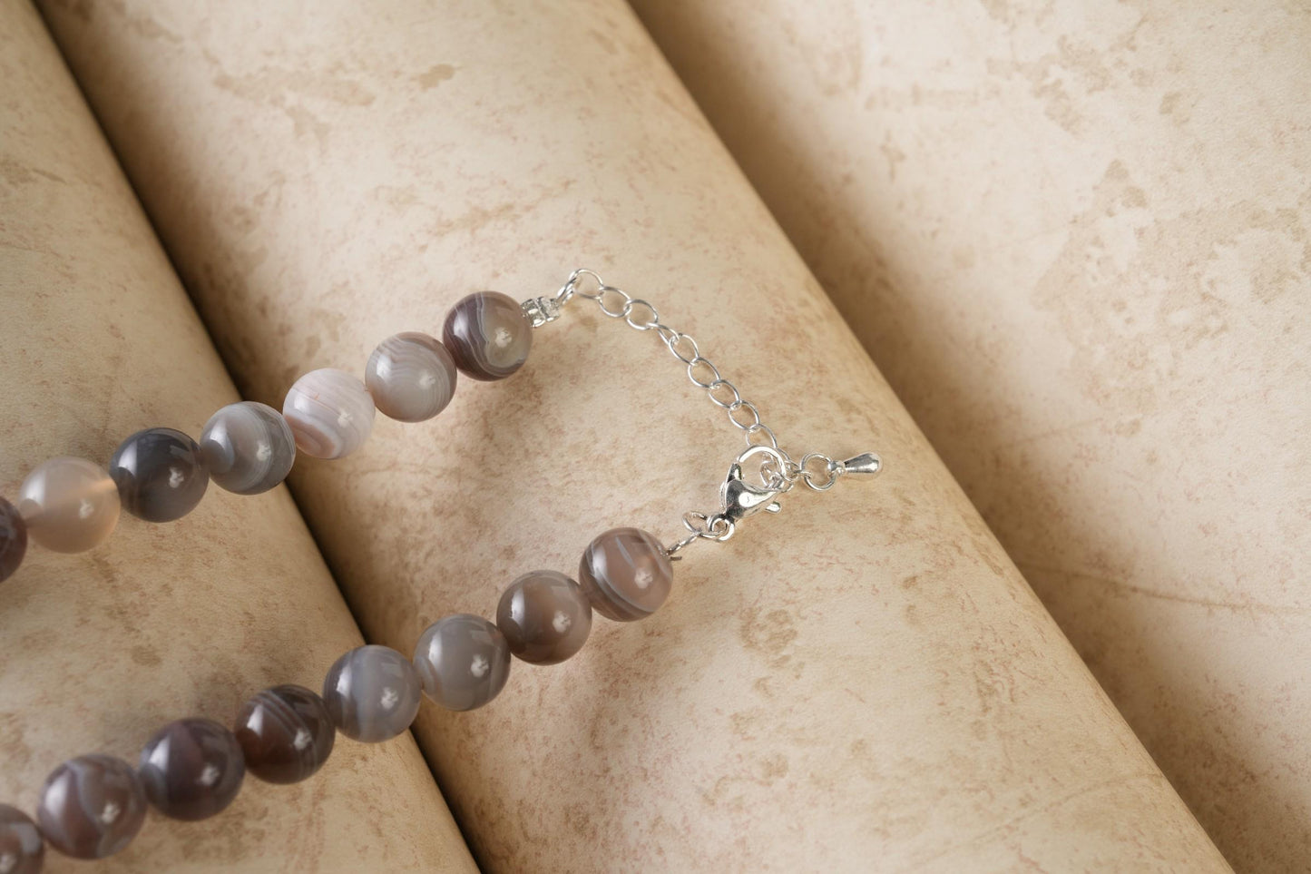 Genuine Botswana Agate Beads Necklace / Handcrafted Adjustable Mala Necklace / 8 MM Round Smooth Beaded Necklace Jewelry For Her - AS & JG