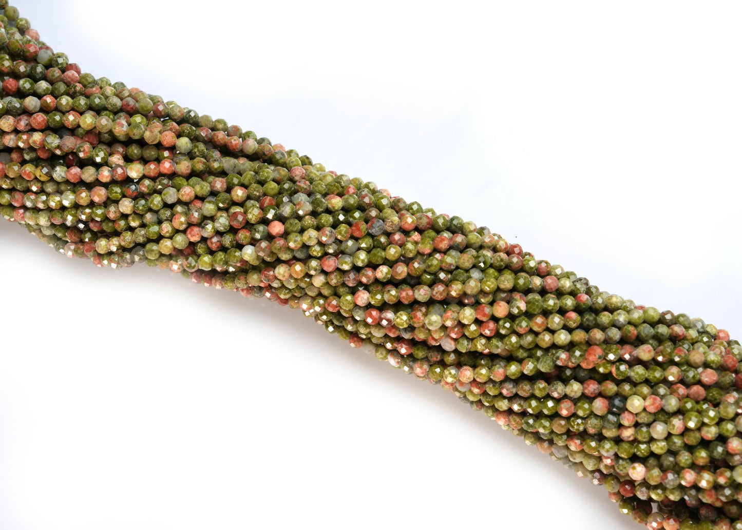Natural Unakite Gemstone Round Micro Faceted Beads String 15.5 Inches Long 2/3/4/6 MM for Jewelry Making and Crafting - AS & JG
