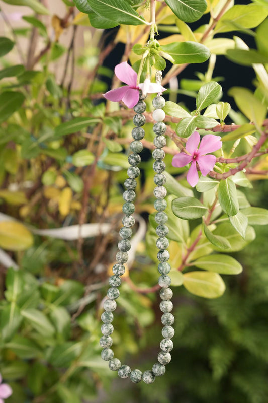 Genuine Green Spot Jasper Beads Necklace / Handcrafted Adjustable Mala Necklace / 8 MM Round Smooth Beaded Necklace Jewelry For Her- AS & JG