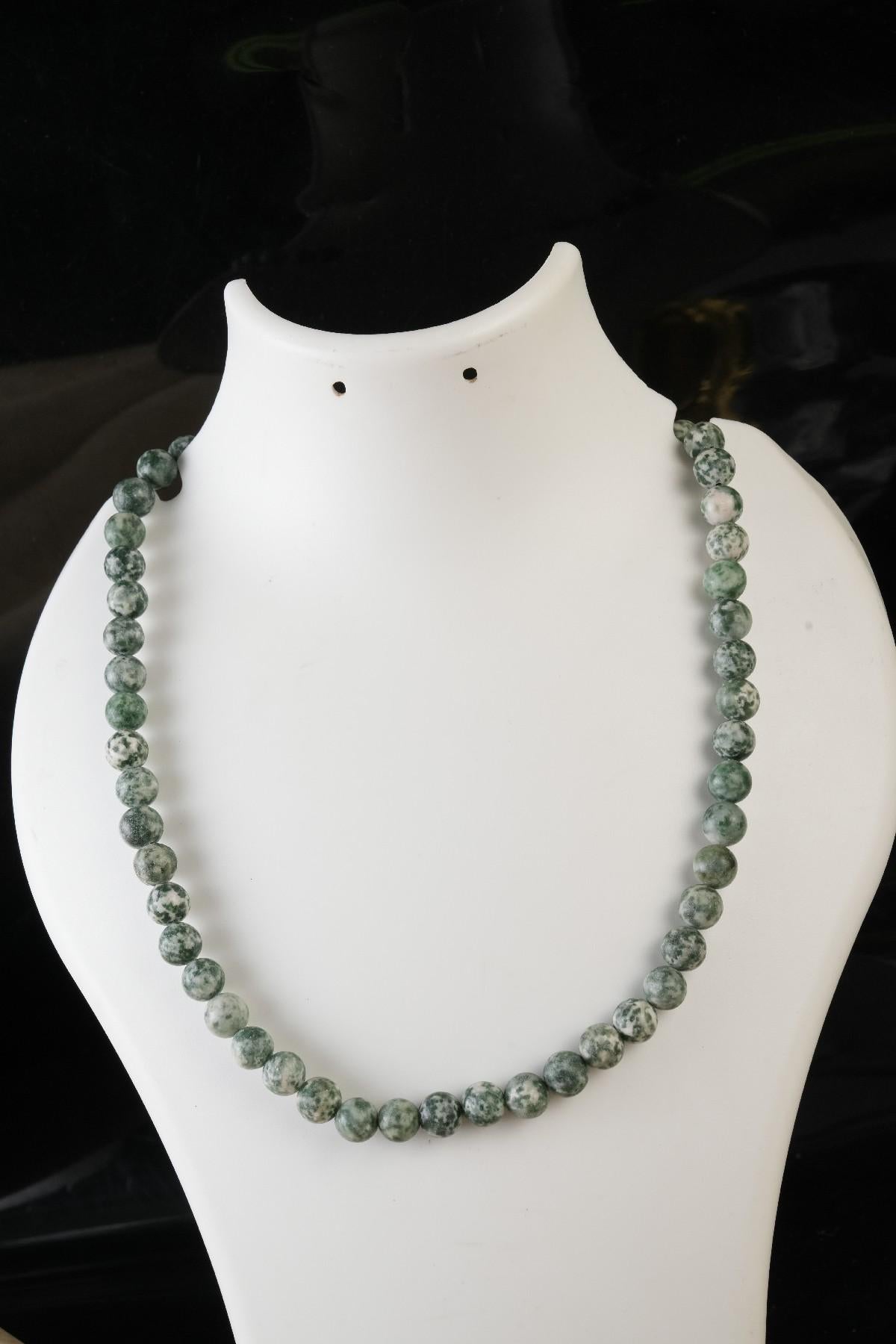Genuine Green Spot Jasper Beads Necklace / Handcrafted Adjustable Mala Necklace / 8 MM Round Smooth Beaded Necklace Jewelry For Her- AS & JG