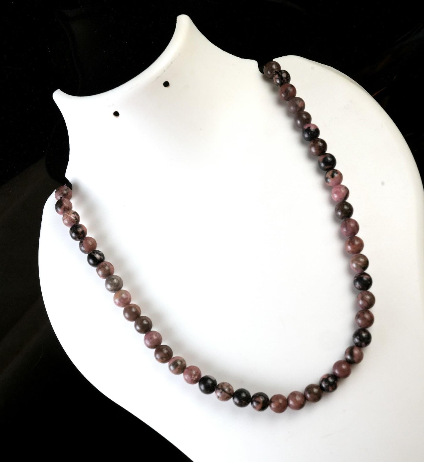 Black Matrix Rhodonite Beads Necklace / Handcrafted Adjustable Mala Necklace / 8 MM Round Smooth Beaded Necklace Jewelry For Her - AS & JG