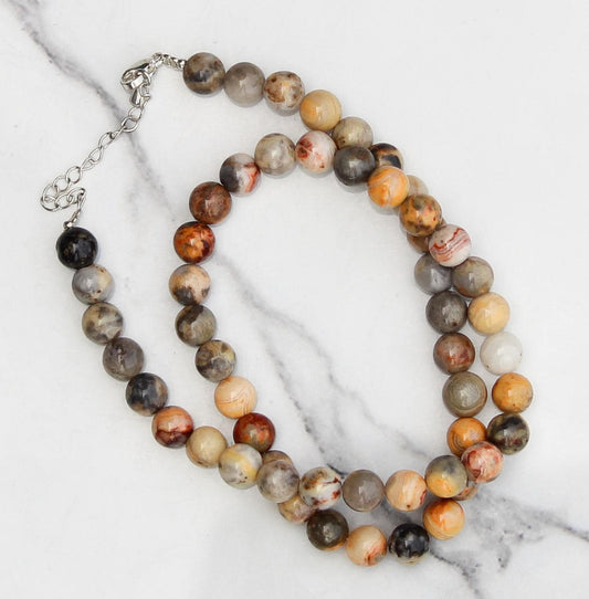 Genuine Crazy Lace Agate Beads Necklace / Handcrafted Adjustable Mala Necklace / 8 MM Round Smooth Beaded Necklace Jewelry For Her - AS & JG