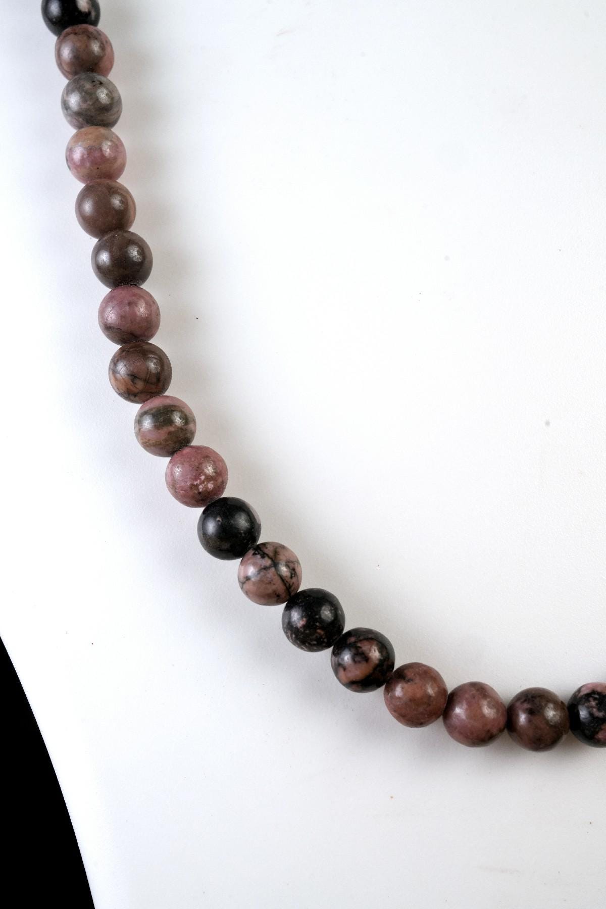 Black Matrix Rhodonite Beads Necklace / Handcrafted Adjustable Mala Necklace / 8 MM Round Smooth Beaded Necklace Jewelry For Her - AS & JG