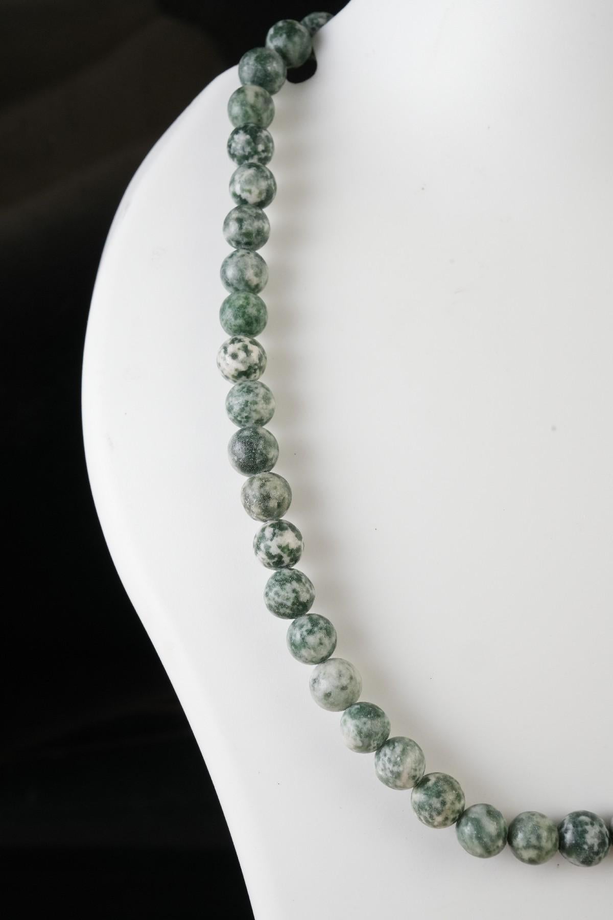 Genuine Green Spot Jasper Beads Necklace / Handcrafted Adjustable Mala Necklace / 8 MM Round Smooth Beaded Necklace Jewelry For Her- AS & JG