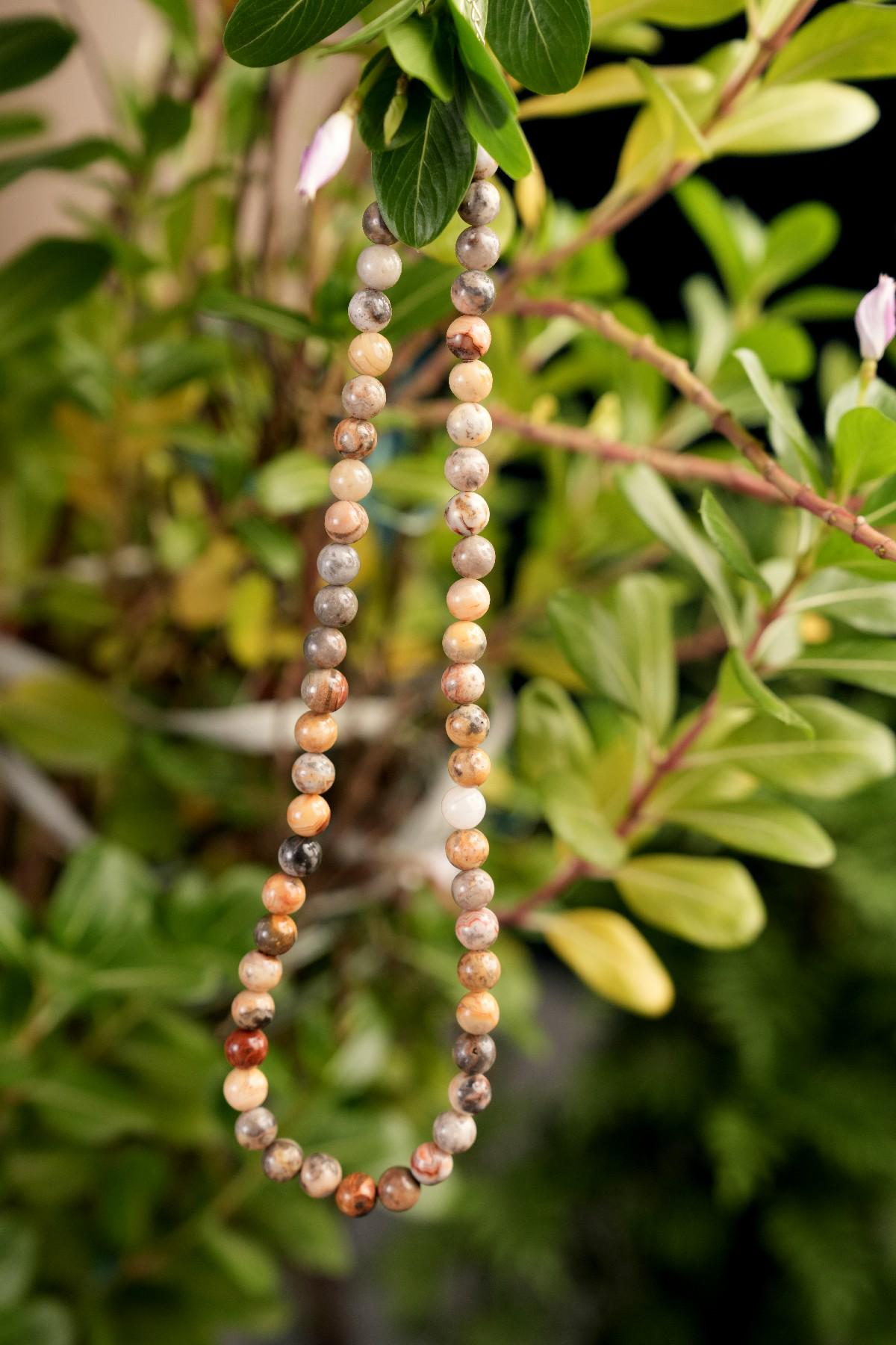 Genuine Crazy Lace Agate Beads Necklace / Handcrafted Adjustable Mala Necklace / 8 MM Round Smooth Beaded Necklace Jewelry For Her - AS & JG