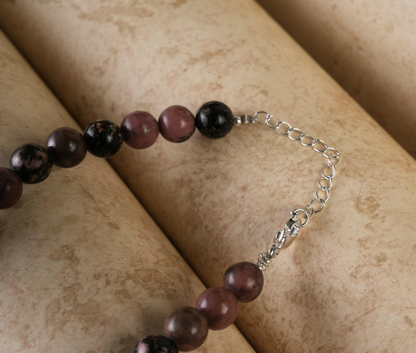 Black Matrix Rhodonite Beads Necklace / Handcrafted Adjustable Mala Necklace / 8 MM Round Smooth Beaded Necklace Jewelry For Her - AS & JG