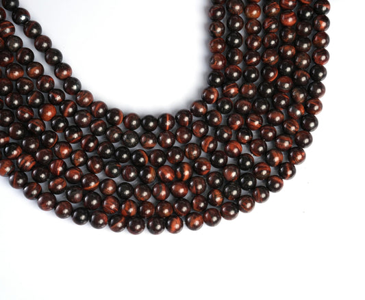 Natural Red Tiger's Eye Gemstone Round Smooth Beads String 15.5 Inches Long 4/6/8/10 MM for Jewelry Making and Crafting - AS & JG