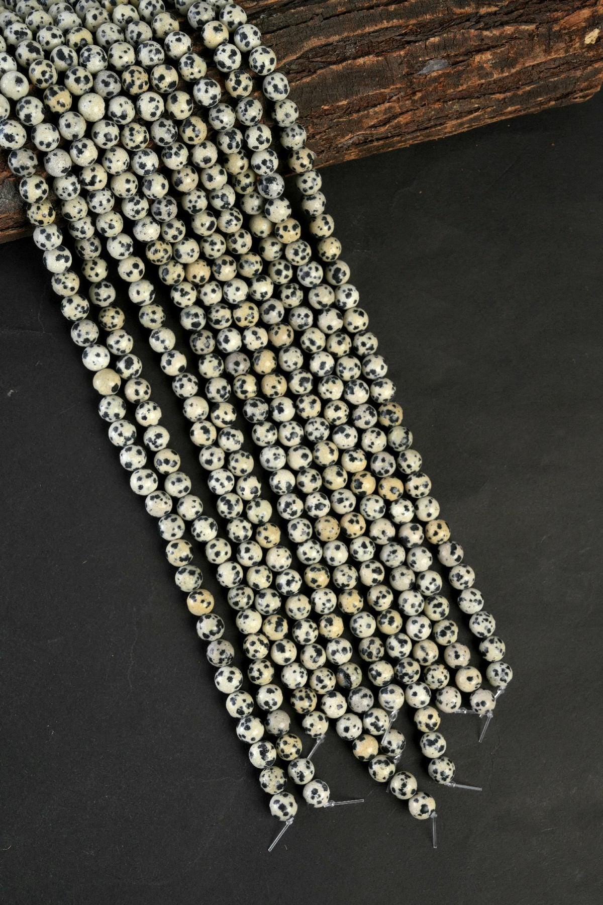Natural Dalmatian Jasper Gemstone Round Smooth Beads String 15.5 Inches Long 4/6/8/10 MM for Jewelry Making and Crafting - AS & JG