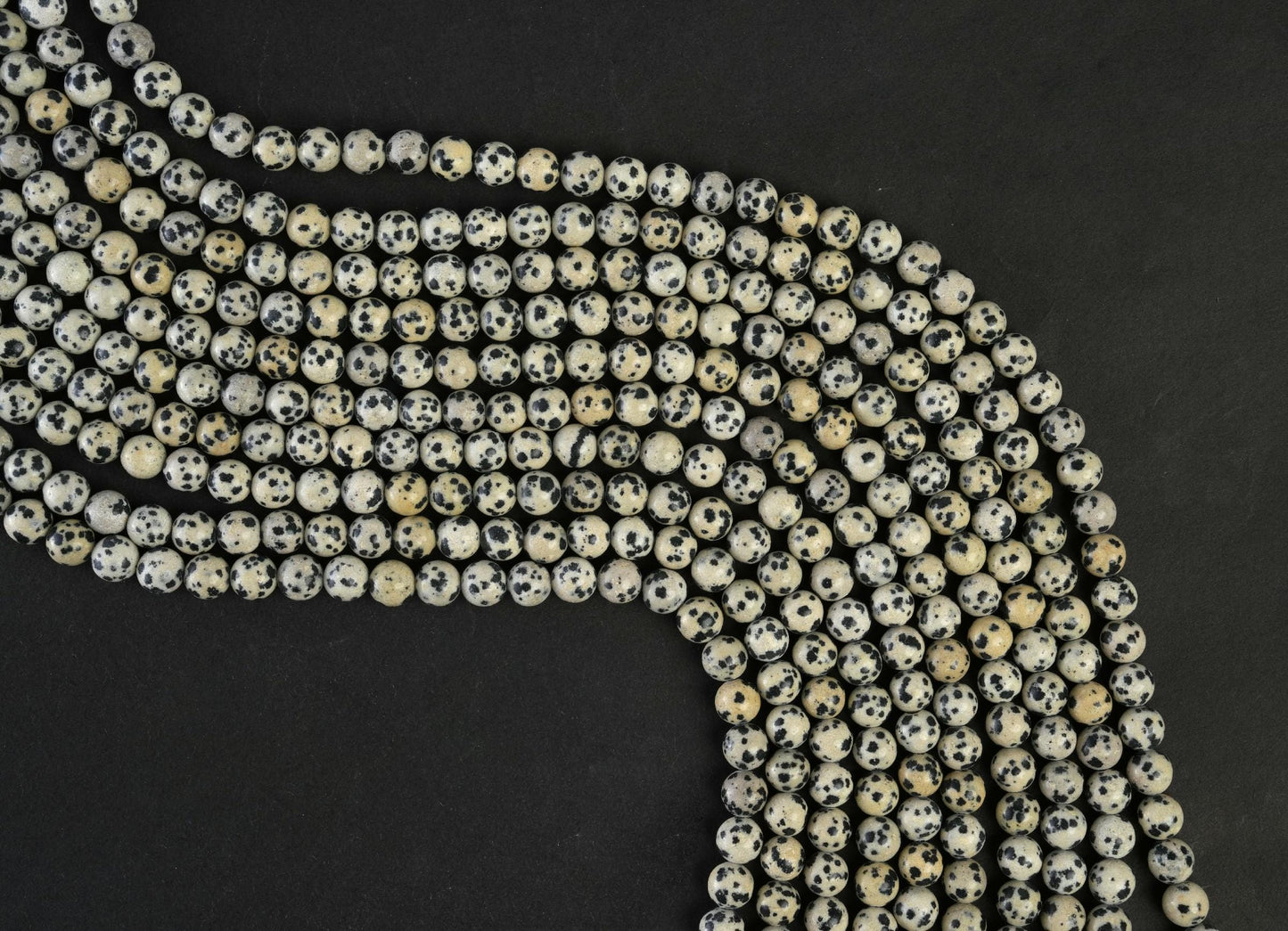 Natural Dalmatian Jasper Gemstone Round Smooth Beads String 15.5 Inches Long 4/6/8/10 MM for Jewelry Making and Crafting - AS & JG