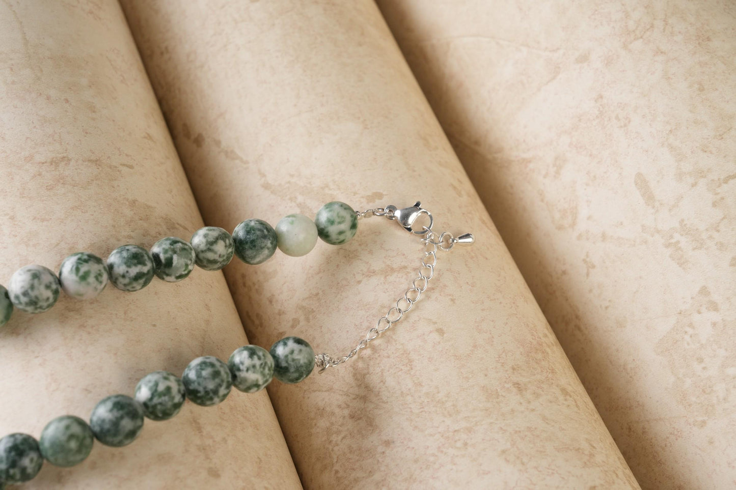 Genuine Green Spot Jasper Beads Necklace / Handcrafted Adjustable Mala Necklace / 8 MM Round Smooth Beaded Necklace Jewelry For Her- AS & JG
