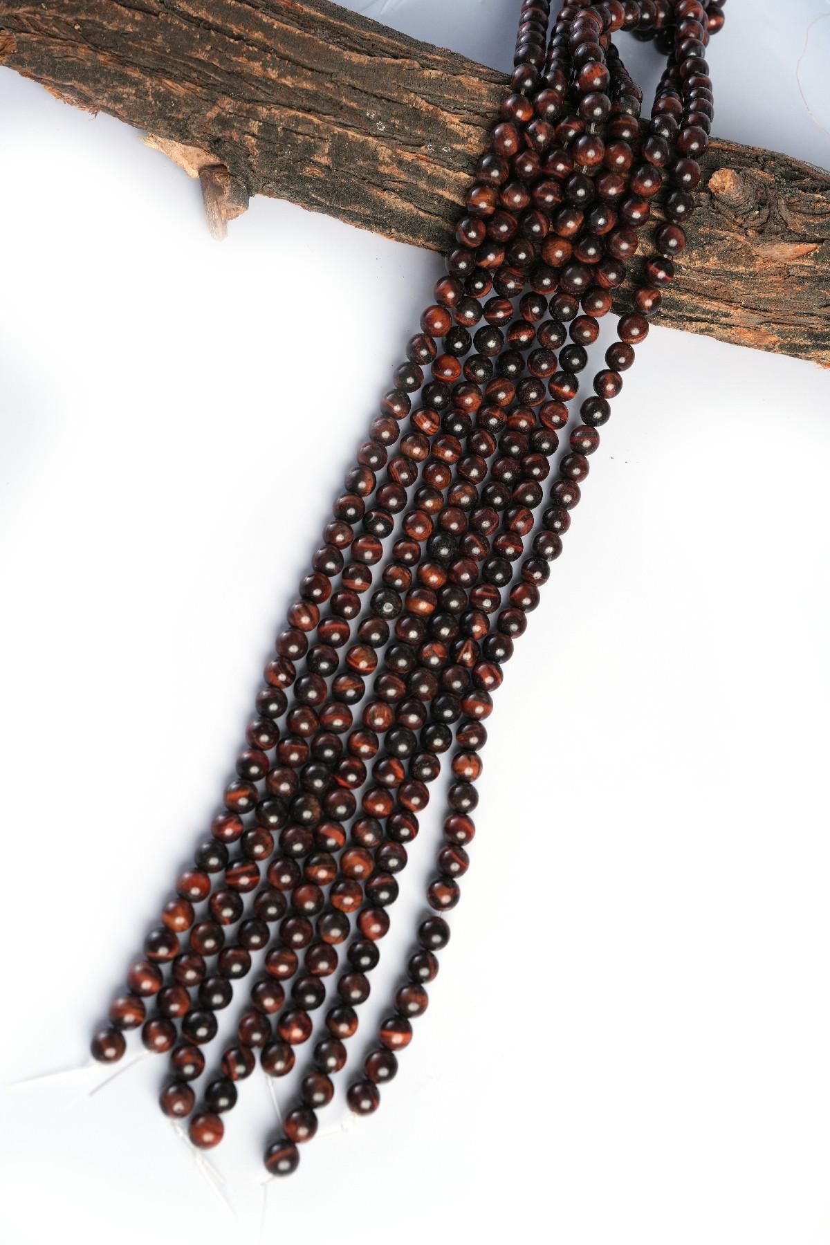 Natural Red Tiger's Eye Gemstone Round Smooth Beads String 15.5 Inches Long 4/6/8/10 MM for Jewelry Making and Crafting - AS & JG