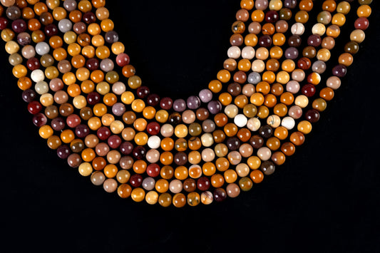 Natural Mookaite Jasper Gemstone Round Smooth Beads String 15.5 Inches Long 4/6/8/10 MM for Jewelry Making and Crafting - AS & JG